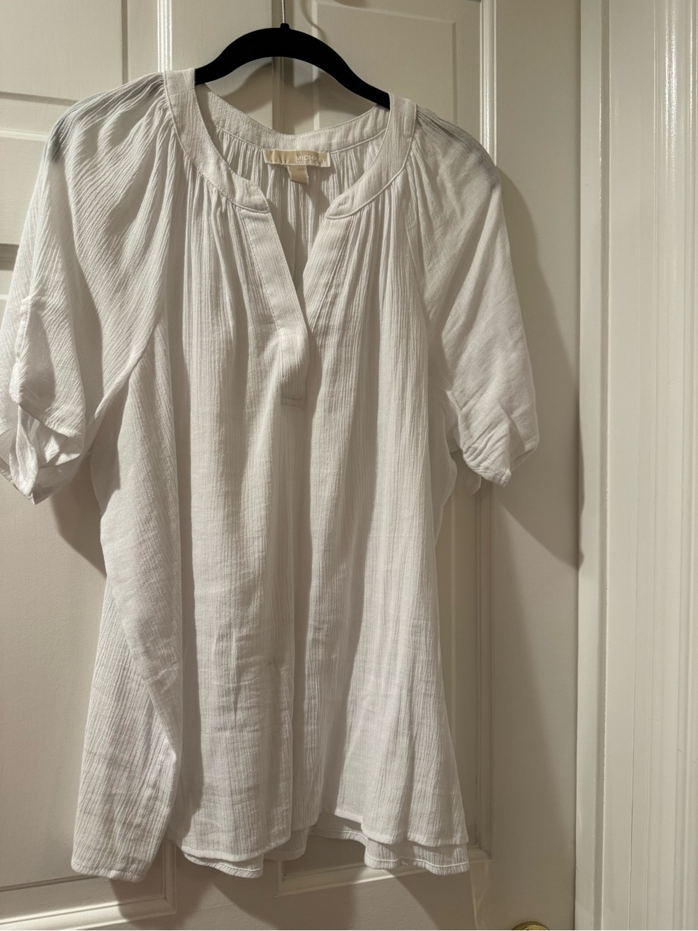 Michael Kors White Gauze Split-Neck Pullover Tunic